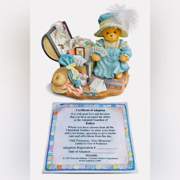 Cherished Teddies Kaitlyn Bear Figurine in Light Blue and Cream - Picture 3 of 11